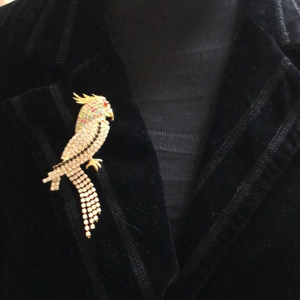 Cockatiel Vintage Goldtone Rhinestone Brooch